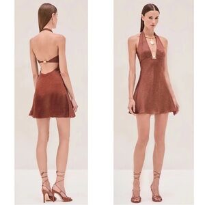 ALEXIS Zari Polkadot Halterneck Brown Sienna Dot Mini Dress Size Medium